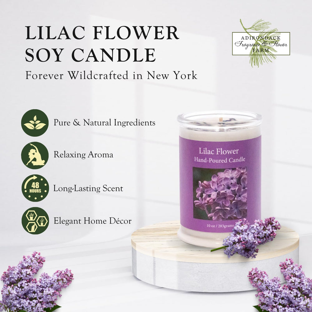 ADK Lilac Scented Candle with lilac petals top enhances visual charm and spring mood.