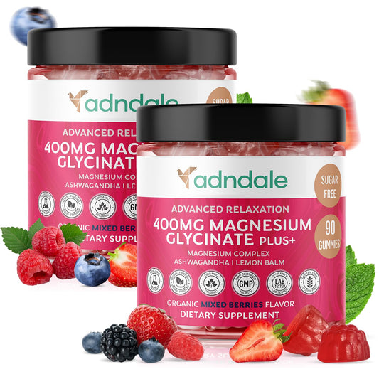 Front view of Adndale Magnesium Glycinate Gummies bottle (180 count)