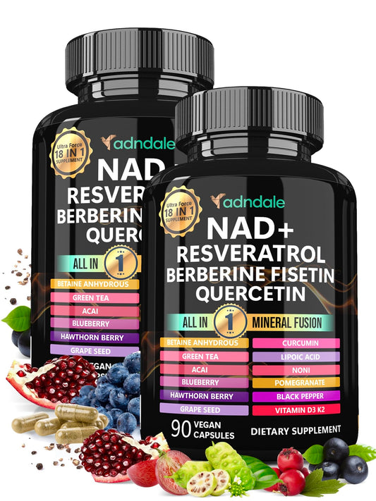 Adndale NAD supplement bottle with 180 capsules