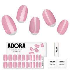 Adora Couture Blush Bloom packaging highlights premium semi-cured gel nail strips for at-home manicures.