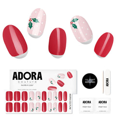 Adora Couture Merry Mistletoe nail strip applied on nails for a festive, easy manicure.