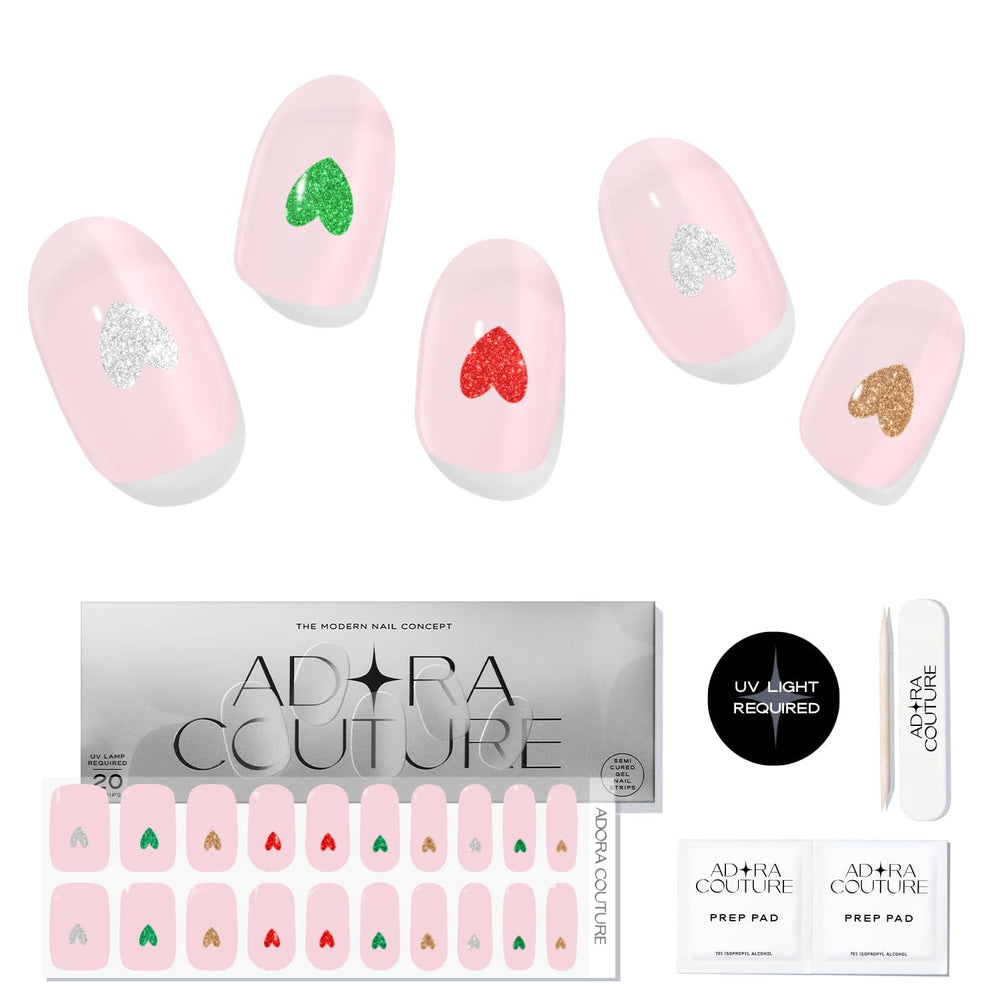 Adora Couture Rainbow Heart semi cured gel strips pack for easy at home salon quality nails