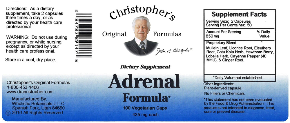 Graphic of Adrenal Formula ingredients including mullein, eleuthero, gotu kola