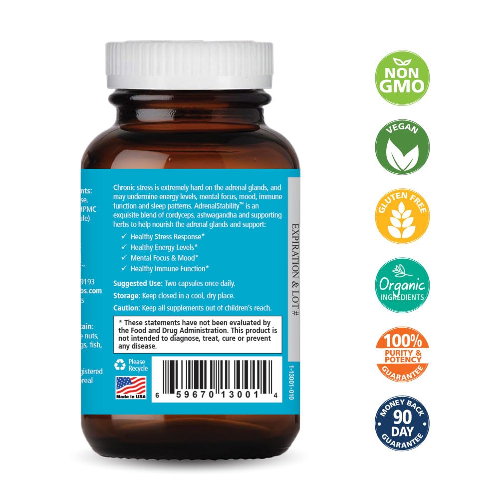 Ingredient and supplement facts illustration for Adrenal Stability