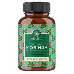 Aduna Organic Moringa Capsules bottle with 1500mg label