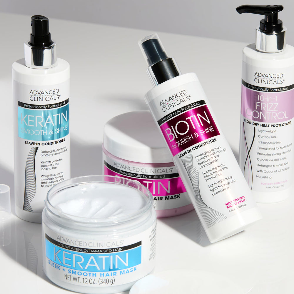Advanced Clinicals Keratin Detangler Frizz reduction in a sleek, frizz-free finish.