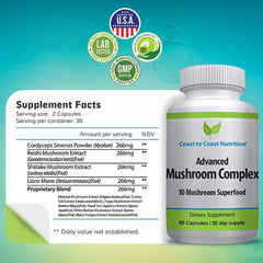 Organic, Non-GMO, vegan and gluten-free mushroom supplement packaging