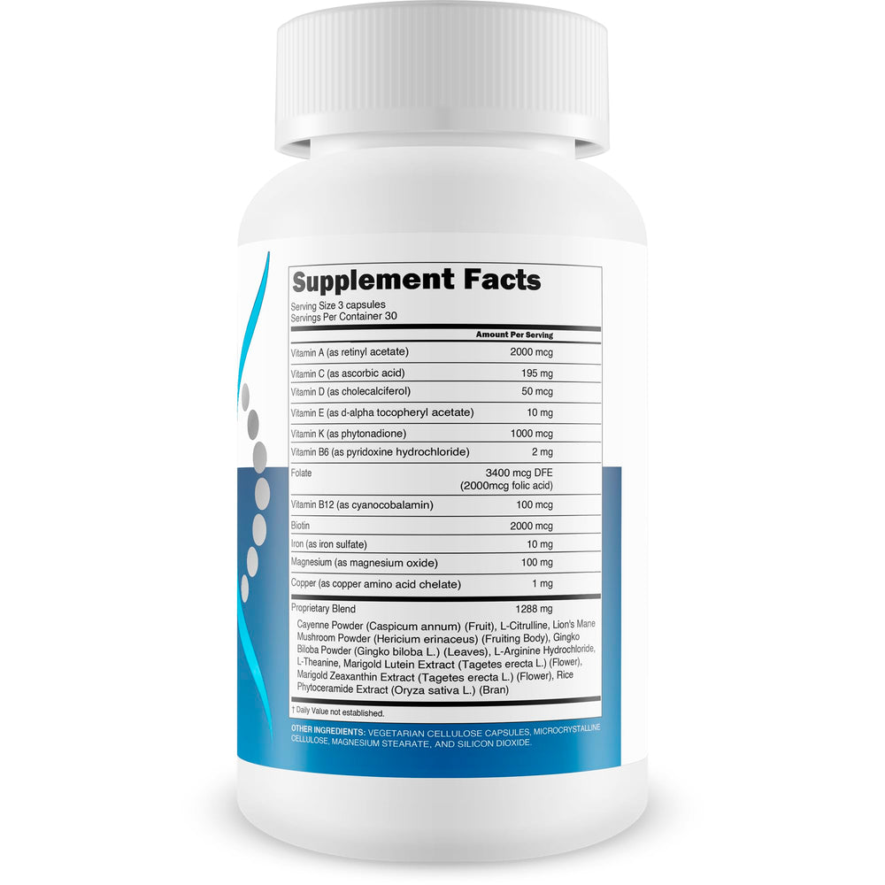 Close-up of Advanced Telomere Support bottle and capsules