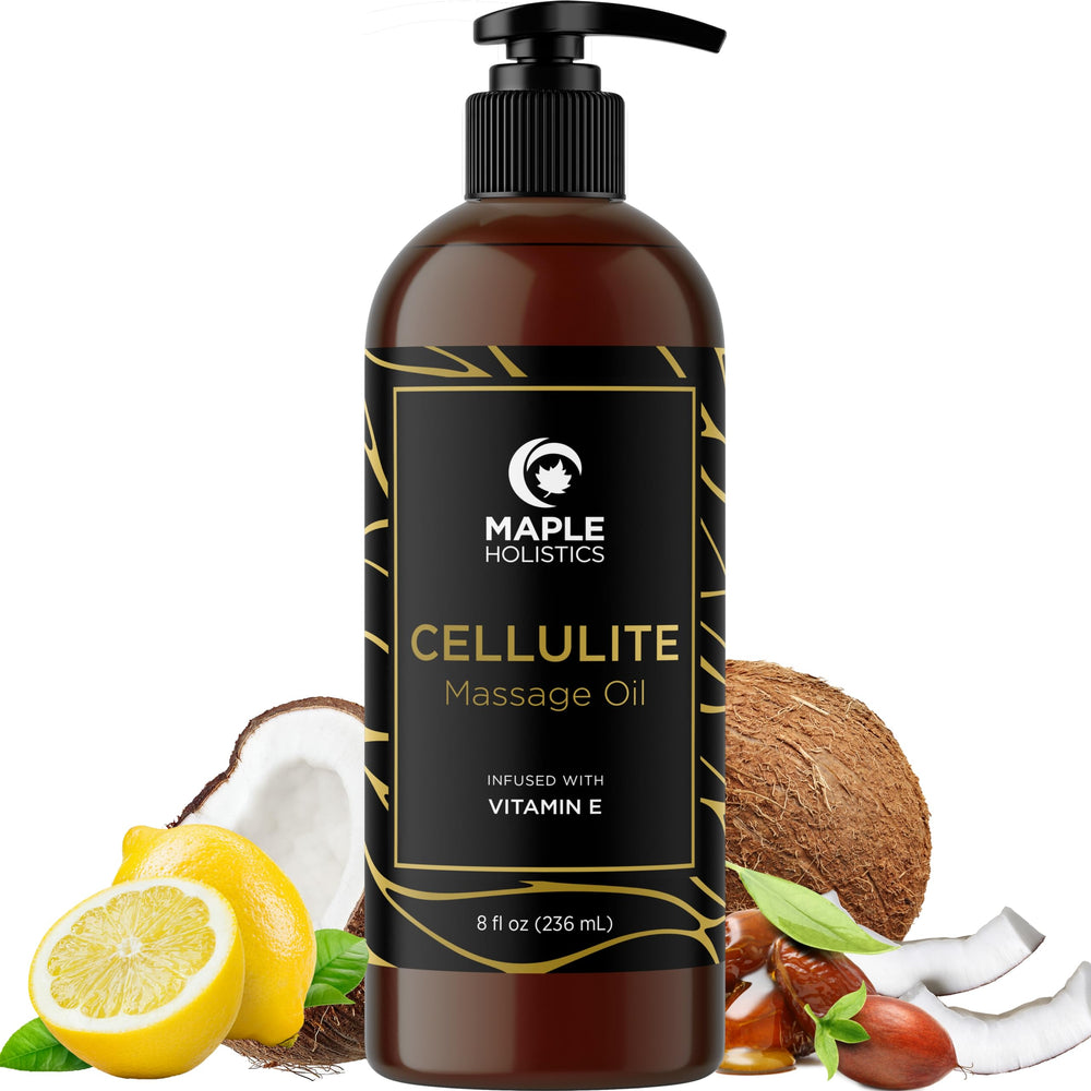 Bottle of Advanced Anti-Cellulite Massage Oil with citrus scent
