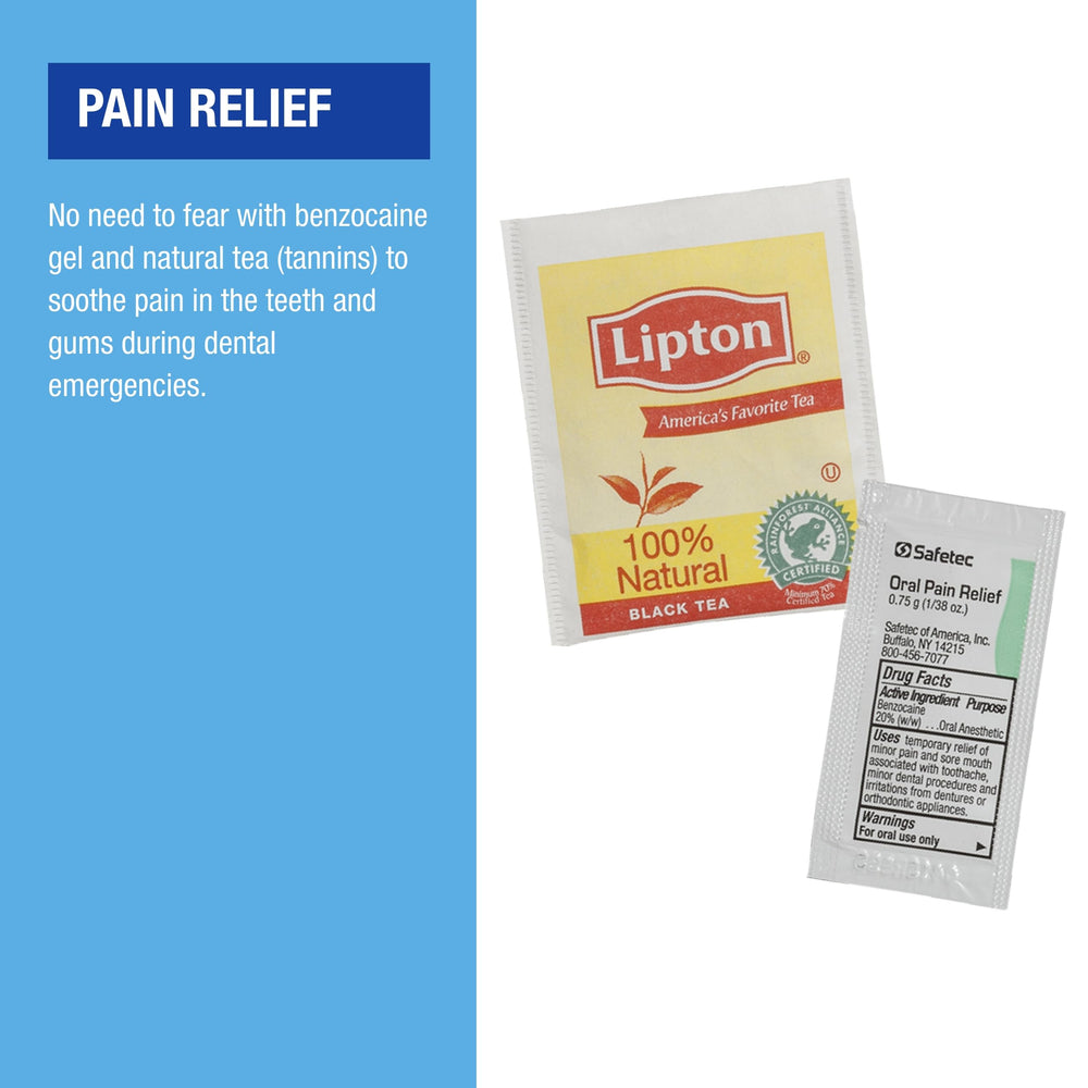 Natural tea and soothing resources included in the travel dental kit
