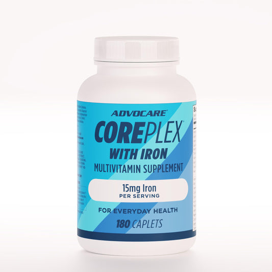 AdvoCare CorePlex with Iron bottle and label - 180 caplets