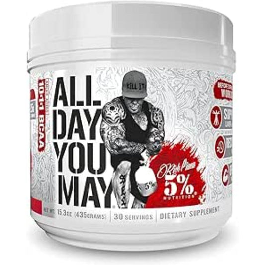 5% Nutrition AllDayYouMay ADYM BCAA powder fruit punch canister