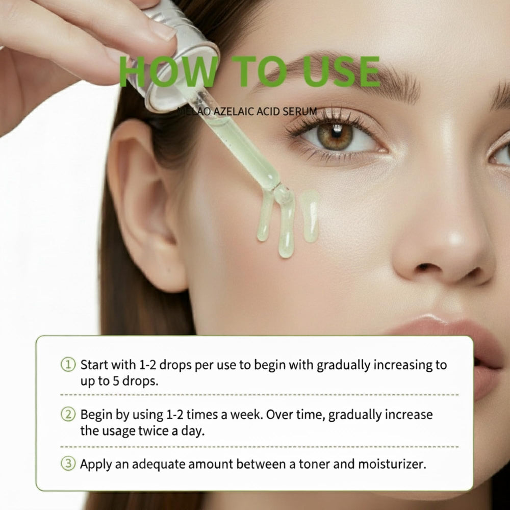 AEMRTJG Azelaic Acid 10% serum packaging box emphasizes vegan, Korean skincare inspiration.