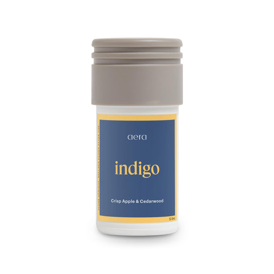 Aera Mini Indigo front packaging showing crisp design and scent name benefit