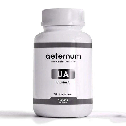 Product image: Aeternum UA Urolithin A capsules bottle with 180 capsules