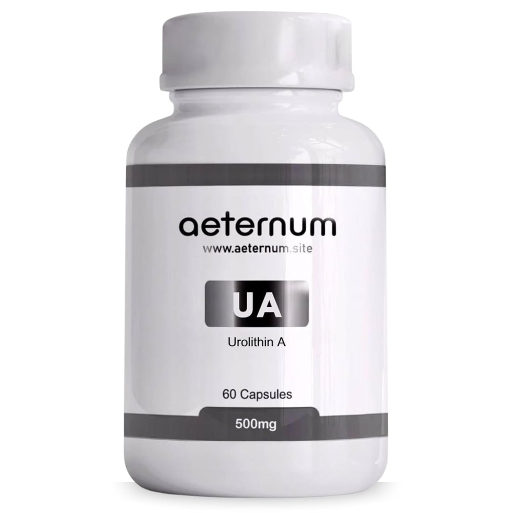 Front view of aeternum Urolithin A UA capsules bottle