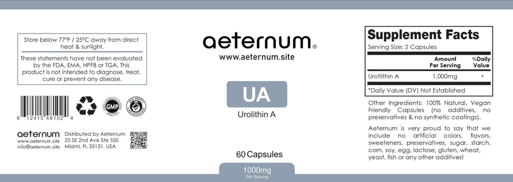 Clean, additive-free UA Urolithin A capsules by aeternum