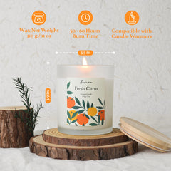 Citrus candle in home setting with warm ambient light