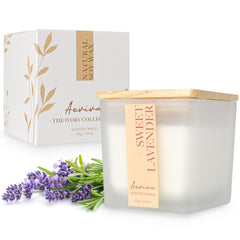 Aeviva lavender scented candle in a 7oz jar with wooden wick