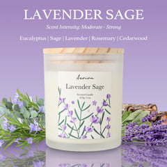 Close-up of lavender sage fragrance label on candle