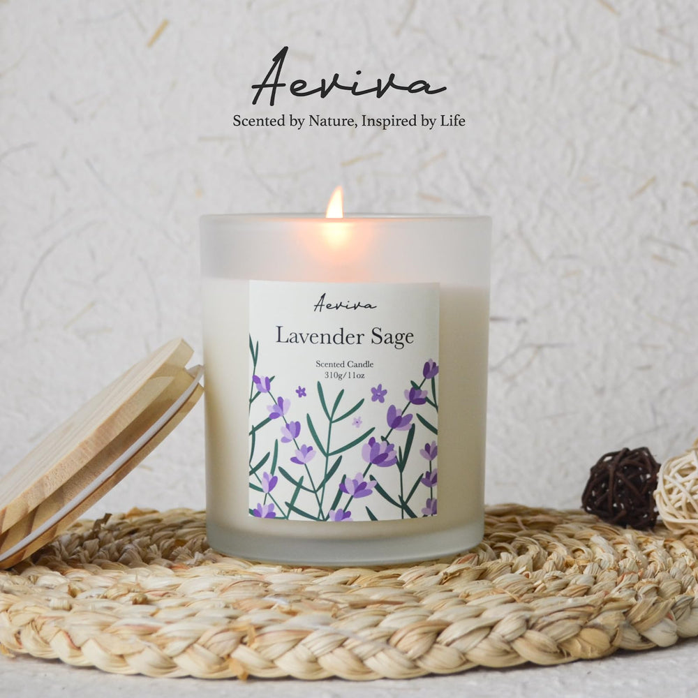 Gift-ready Lavender Sage candle with elegant packaging
