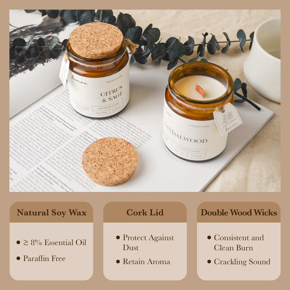 Natural soy wax candle by Aeviva in an amber jar