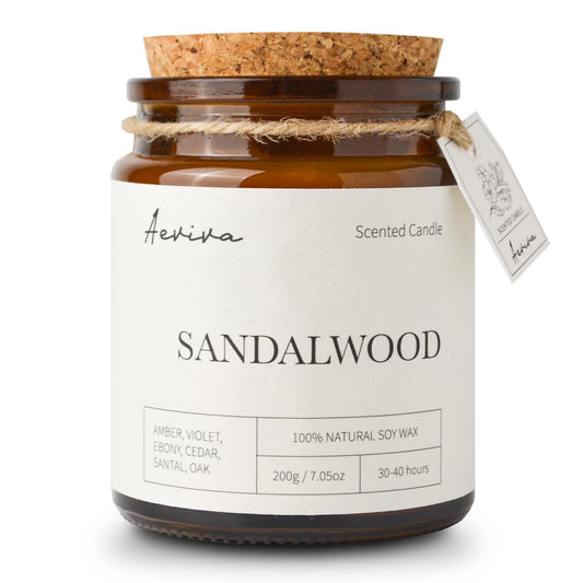 Aeviva Sandalwood amber jar candle with wooden wick, 7.05 oz