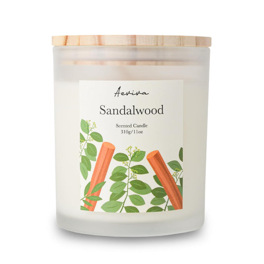 Aeviva Sandalwood Scented Candle 11oz jar - front view