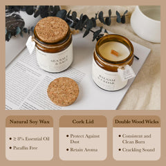 Close-up of sea salt and sage aroma with candle
