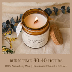 Aeviva Teakwood Tobacco candle label on amber jar