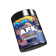 Close-up of AFK+® bottle label highlighting magnesium and melatonin