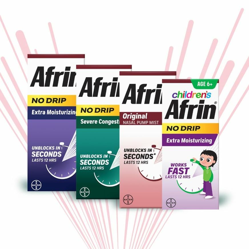 Afrin three-bottle-pack pictured for up to 12 hours of congestion relief