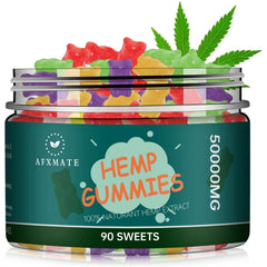AFXMATE Hemp Gummies bottle containing 90 fruit-flavored bear gummies