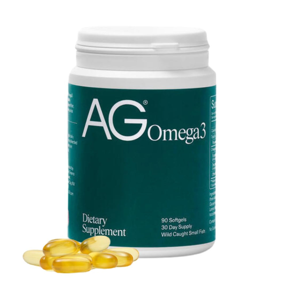 AG1 Omega3 Softgels bottle showcases high-potency EPA and DHA for daily support