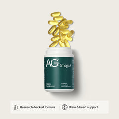 AG1 Omega3 Softgels label front highlights purity and third-party testing credibility