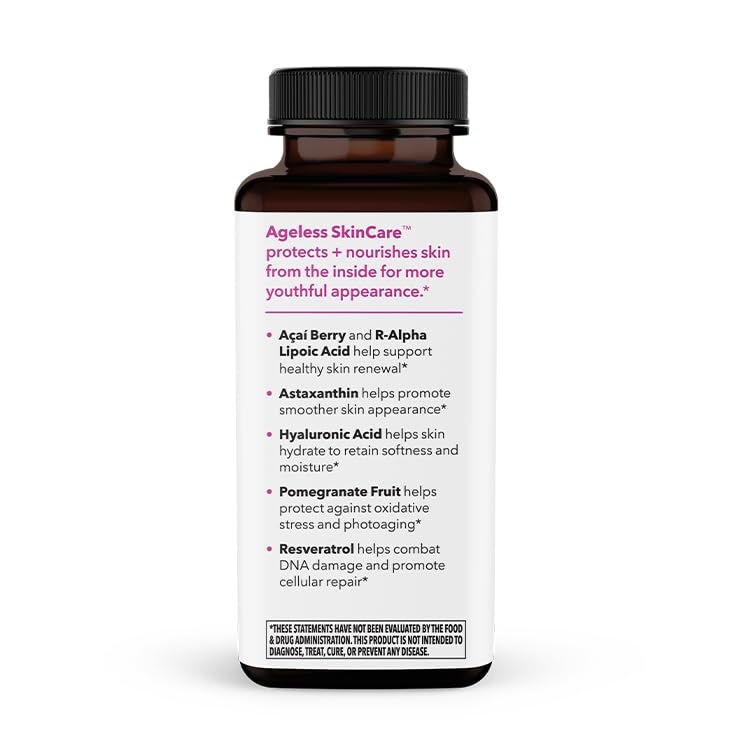 Graphic showing skin hydration and antioxidant benefits from Ageless Skincare