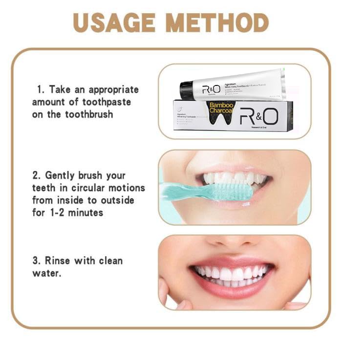 Close-up of R&O Ageratum Whitening Toothpaste bamboo charcoal tube