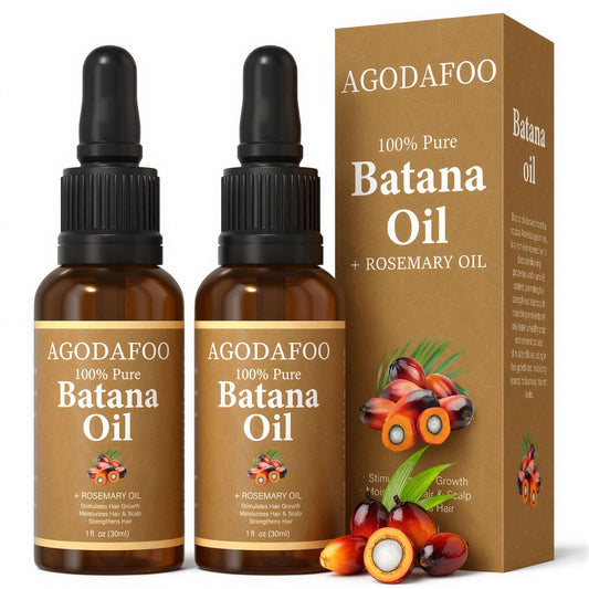 Agodafoo Batana Oil bottle pour for rich hydration and shine.
