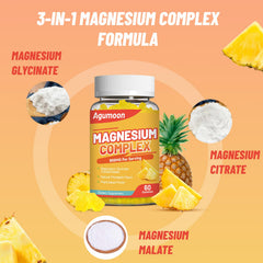 Ingredients panel showing magnesium glycinate, citrate, malate, zinc, vitamins