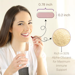 Packaging label highlighting non-GMO and gluten-free attributes on shiitake immune supplement