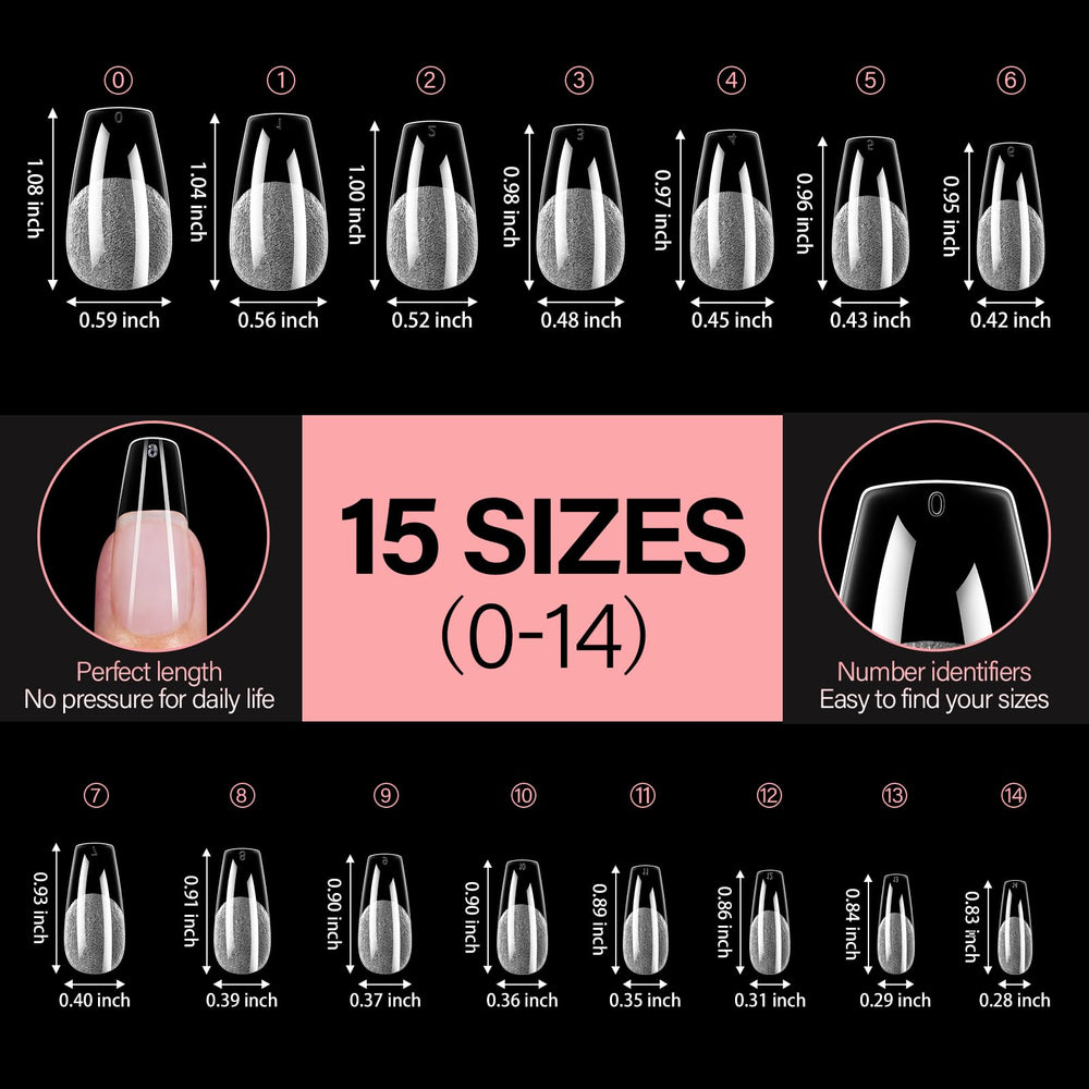 AILLSA fifteen sizes nail tips ensuring precise fit for most natural nails