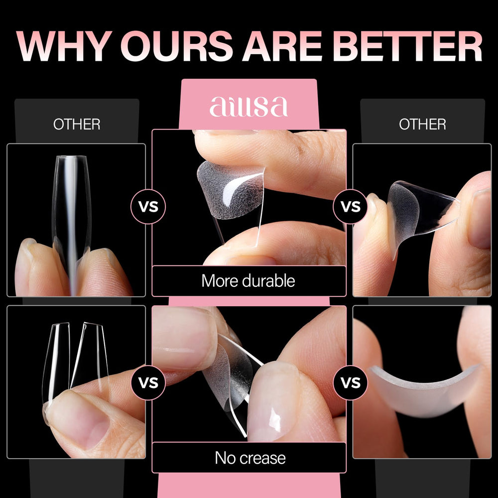 AILLSA gel-polish compatible nail tips for strong adhesion and removal ease.