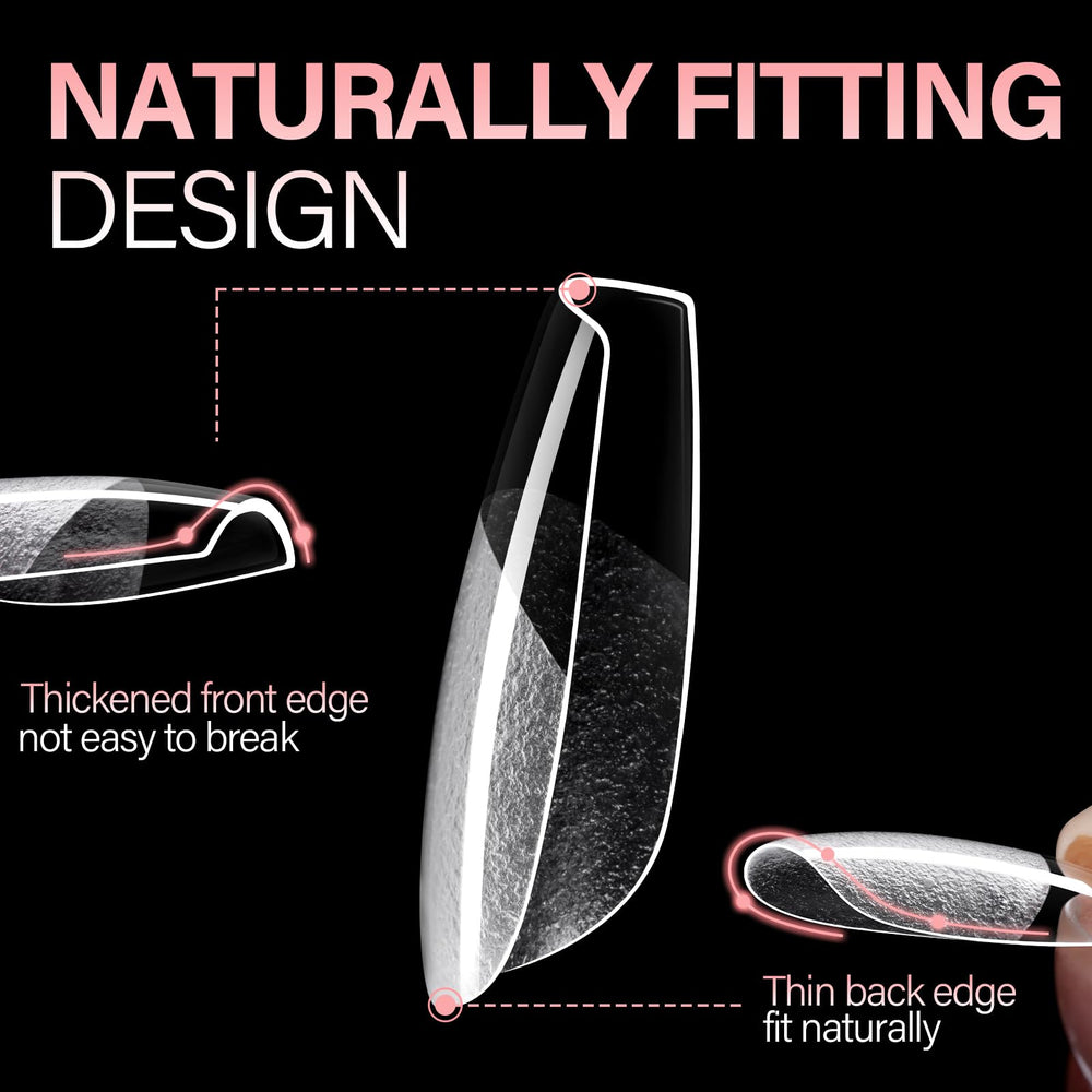 AILLSA half-matte clear nail tips with durable, smooth surface for designs.