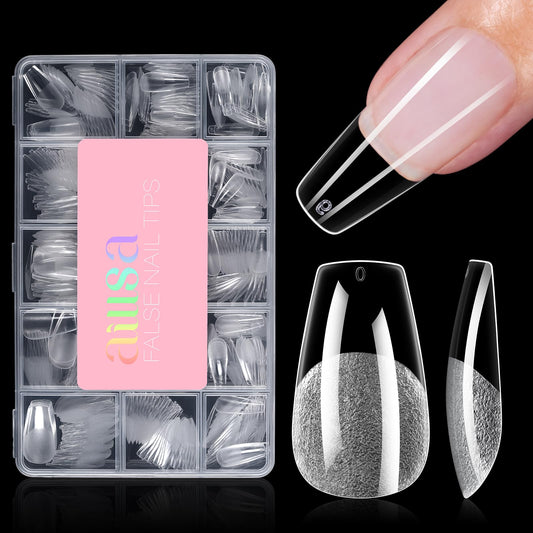 AILLSA medium coffin nail tips with full cover design for durable at home manicures