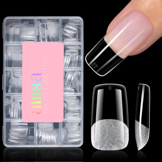 AILLSA Medium Square Nail Tips with full-cover half-matte finish for durable at-home manicures