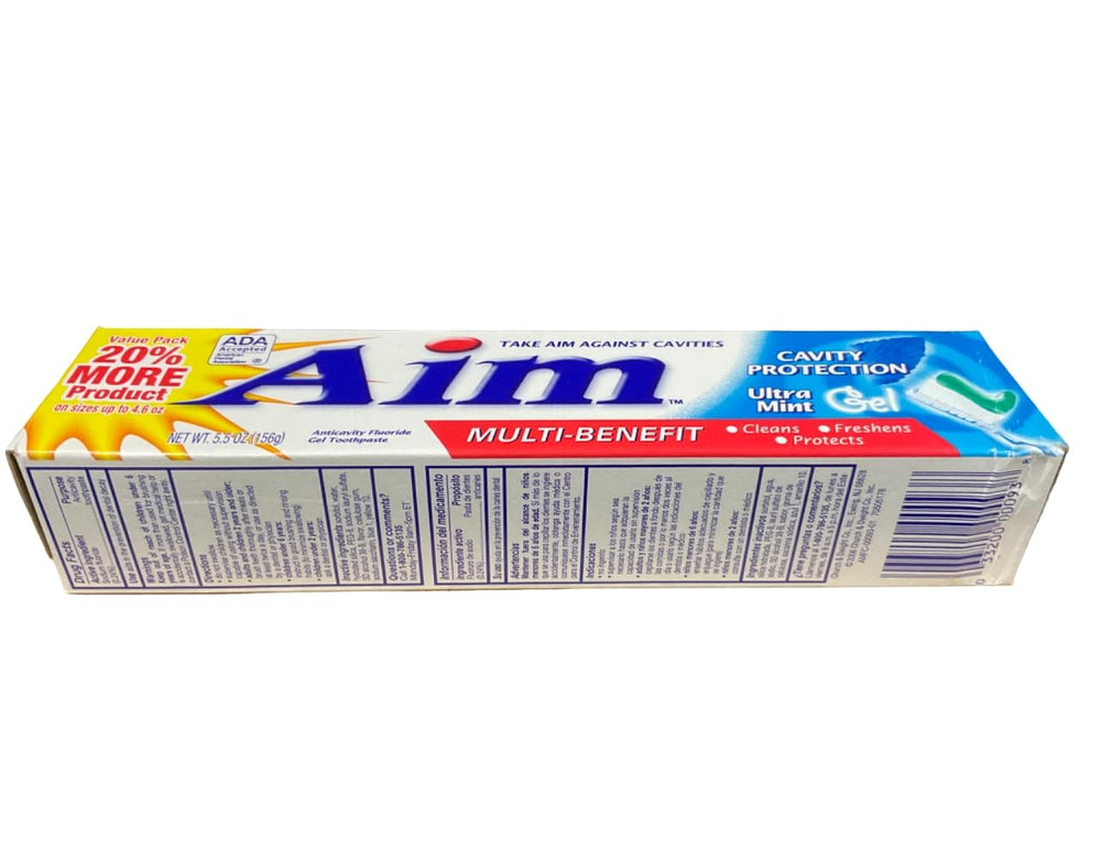 Family-size pack of Aim Cavity Protection Mint Gel 5.5z 6-pack