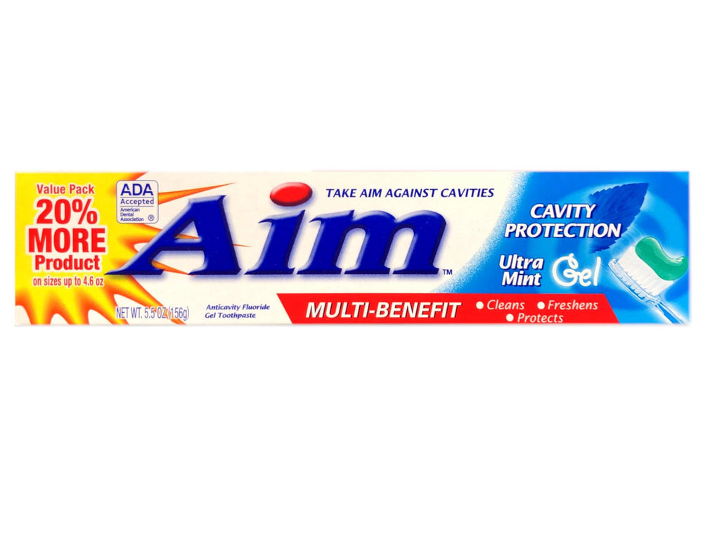Aim Cavity Protection Ultra Mint toothpaste packaging front view