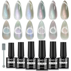 AIMEILI Cat Eye gel nail polish set 6pcs kit cover, vegan cruelty-free formula.