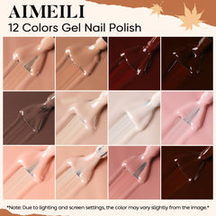 AIMEILI gel nail polish bottles close-up highlighting glossy finish and shade variety.