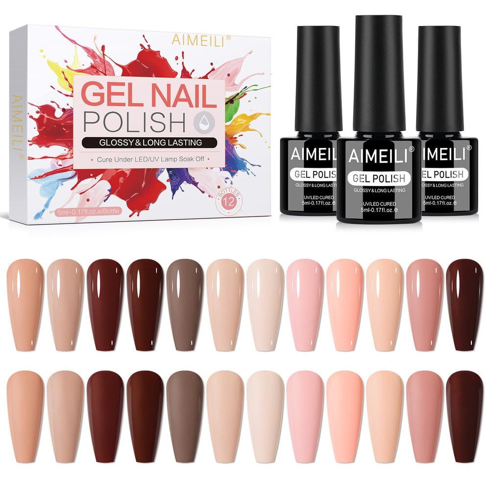 AIMEILI gel nail polish set swatches display with vibrant color options for easy selection.